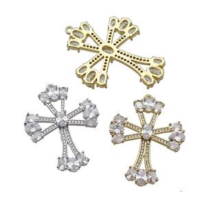 copper Cross pendant pave zircon, mixed, approx 28-34mm