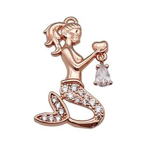 copper Mermaid charm pendant pave zircon, rose gold, approx 14-25mm