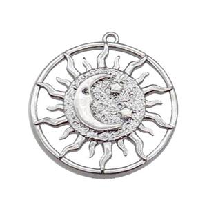 copper Sun moon pendant, platinum plated, approx 25mm dia