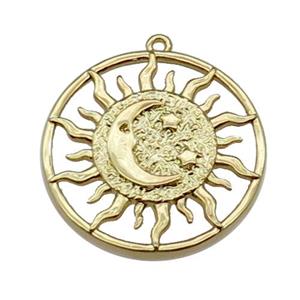 copper Sun moon pendant, gold plated, approx 25mm dia