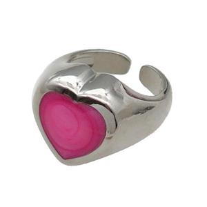 copper Heart Ring hotpink enamel platinum plated, approx 17mm, 18mm dia