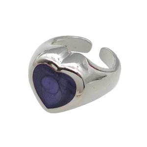 copper Heart Ring blue enamel platinum plated, approx 17mm, 18mm dia