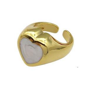 copper Heart Ring white enamel gold plated, approx 17mm, 18mm dia