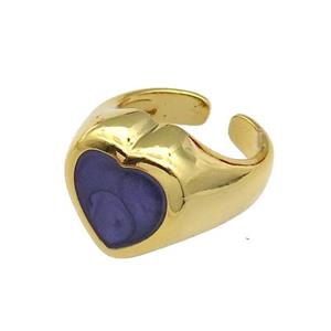 copper Heart Ring purple enamel gold plated, approx 17mm, 18mm dia
