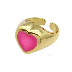 copper Heart Ring hotpink enamel gold plated, approx 17mm, 18mm dia
