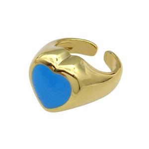 copper Heart Ring blue enamel gold plated, approx 17mm, 18mm dia