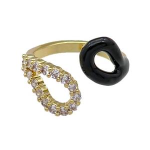 copper Ring pave zircon with black enamle gold plated, approx 9mm, 18mm dia