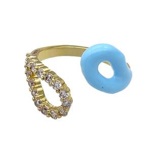 copper Ring pave zircon with blue enamle gold plated, approx 9mm, 18mm dia