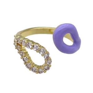 copper Ring pave zircon with lavender enamle gold plated, approx 9mm, 18mm dia