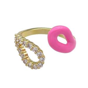 copper Ring pave zircon with pink enamle gold plated, approx 9mm, 18mm dia