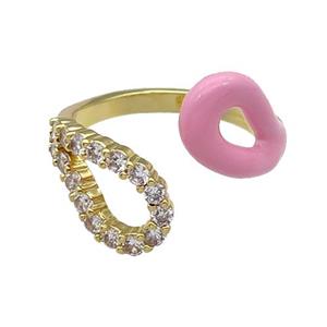 copper Ring pave zircon with pink enamle gold plated, approx 9mm, 18mm dia