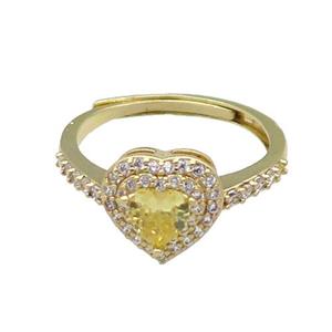 copper Heart Ring pave zircon yellow adjustable gold plated, approx 10mm, 18mm dia