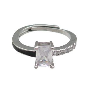copper Ring pave zircon black enamel rectangle adjustable platinum plated, approx 6-7mm, 18mm dia