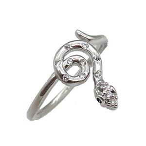 copper Snake Ring pave zircon platinum plated, approx 9-14mm, 18mm dia