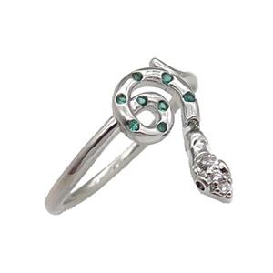 copper Snake Ring pave green zircon platinum plated, approx 9-14mm, 18mm dia