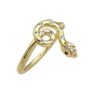 copper Snake Ring pave zircon gold plated, approx 9-14mm, 18mm dia