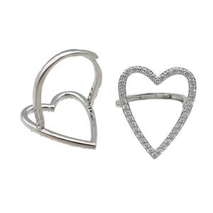 copper Heart Ring pave zircon adjustable platinum plated, approx 20-25mm, 18mm dia