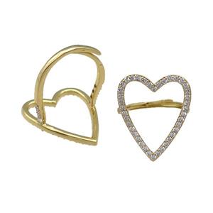 copper Heart Ring pave zircon adjustable gold plated, approx 20-25mm, 18mm dia