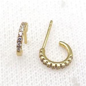copper Stud Earrings pave zircon gold plated, approx 10mm