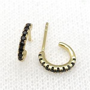 copper Stud Earrings pave black zircon gold plated, approx 10mm