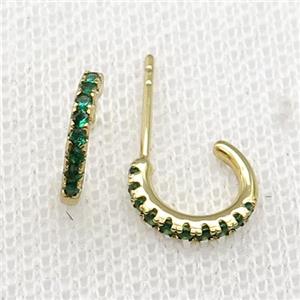 copper Stud Earrings pave green zircon gold plated, approx 10mm