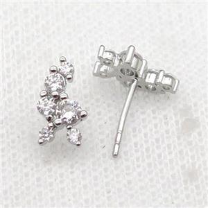 copper Stud Earrings pave zircon platinum plated, approx 6-11mm