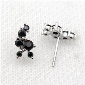 copper Stud Earrings pave black zircon platinum plated, approx 6-11mm