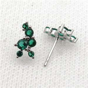 copper Stud Earrings pave green zircon platinum plated, approx 6-11mm