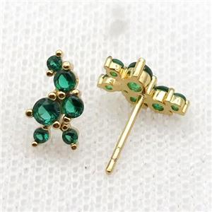 copper Stud Earrings pave green zircon gold plated, approx 6-11mm