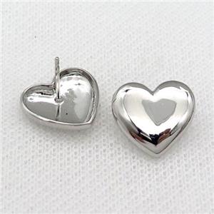 copper heart Stud Earring platinum plated, approx 15mm