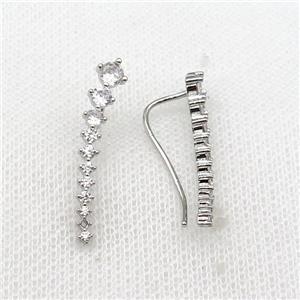 copper Hook Earring pave zircon platinum plated, approx 30mm