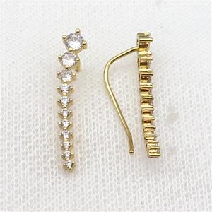 copper Hook Earring pave zircon gold plated, approx 30mm
