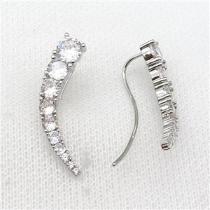 copper Hook Earring pave zircon platinum plated, approx 33mm