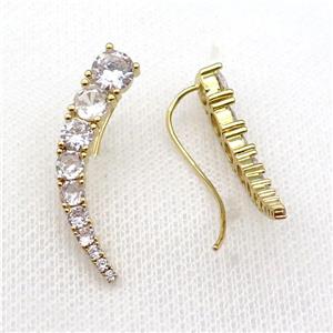 copper Hook Earring pave zircon gold plated, approx 33mm
