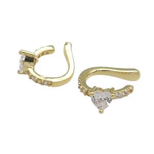 copper Clip Earring pave zircon gold plated, approx 6mm, 15mm