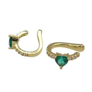 copper Clip Earring pave zircon green gold plated, approx 6mm, 15mm