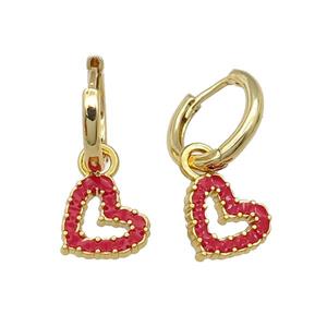 copper Hoop Earring red enamel heart gold plated, approx 11mm, 14mm dia