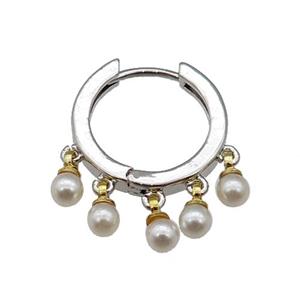 copper Hoop Earring with pearlized shell platinum plated, approx 4mm, 18mm dia