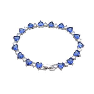 copper Bracelet pave blue zircon, platinum plated, approx 7mm, 17cm length
