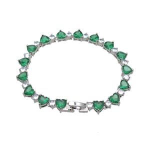 copper Bracelet pave green zircon, platinum plated, approx 7mm, 17cm length