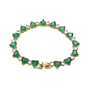 copper Bracelet pave green zircon, gold plated, approx 7mm, 17cm length
