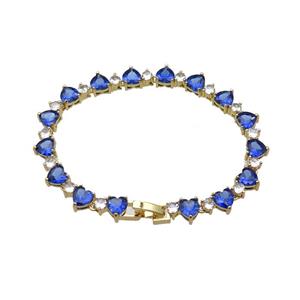 copper Bracelet pave blue zircon, gold plated, approx 7mm, 17cm length