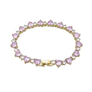 copper Bracelet pave pink zircon, gold plated, approx 7mm, 17cm length
