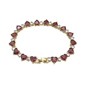 copper Bracelet pave red zircon, gold plated, approx 7mm, 17cm length