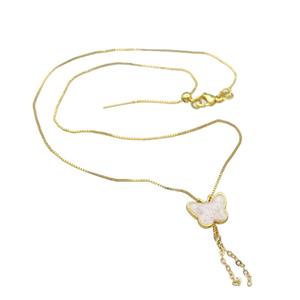 copper Necklace with butterfly white enamel gold plated, approx 11-14mm, 1mm, 42cm length