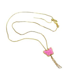 copper Necklace with butterfly pink enamel gold plated, approx 11-14mm, 1mm, 42cm length
