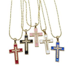 mix copper Necklace with cross enamel, gold plated, approx 17-25mm, 1.2mm, 44-50cm length