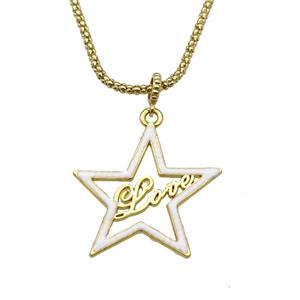 copper Necklace with star Love white enamel gold plated, approx 34mm, 2.5mm, 45cm length