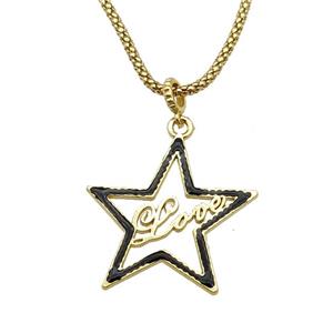 copper Necklace with star Love black enamel gold plated, approx 34mm, 2.5mm, 45cm length