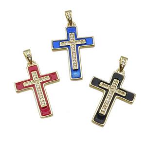 mix copper Cross pendant pave zircon enamel gold plated, approx 17-25mm